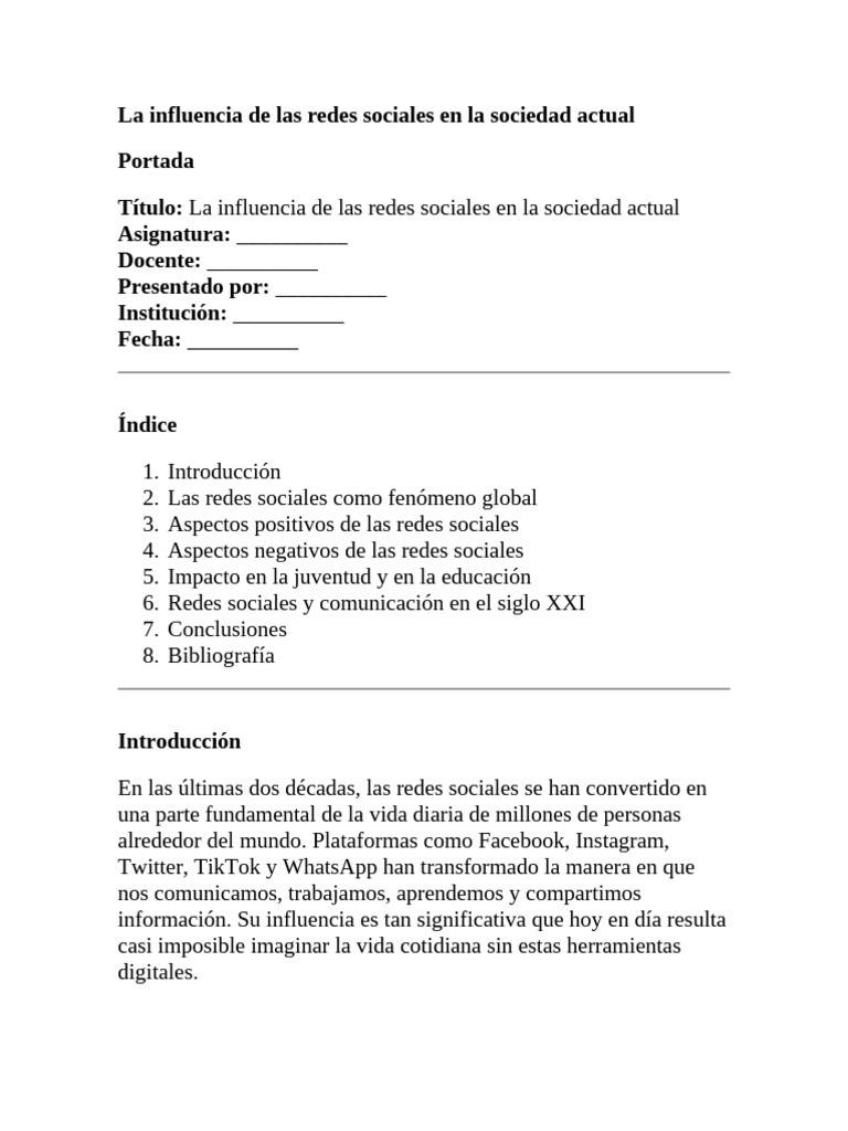 Impacto de las Redes Sociales en la Sociedad | PDF | Servicio de redes ...