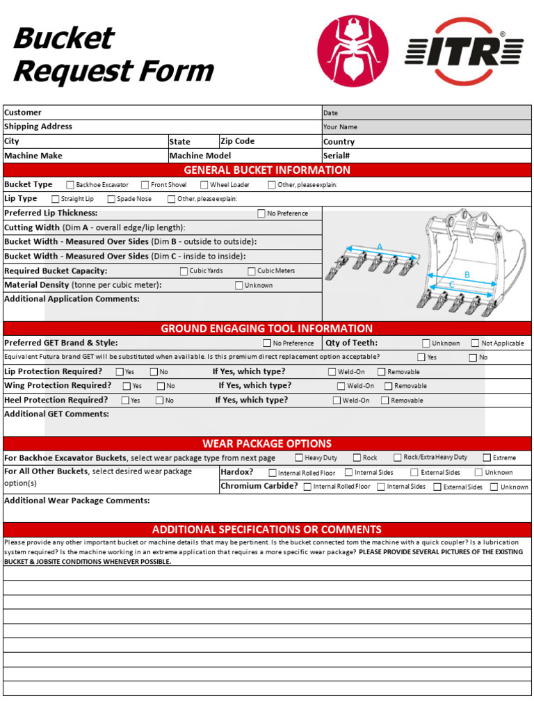 Bucket Request Form 100421 | PDF | Construction Equipment