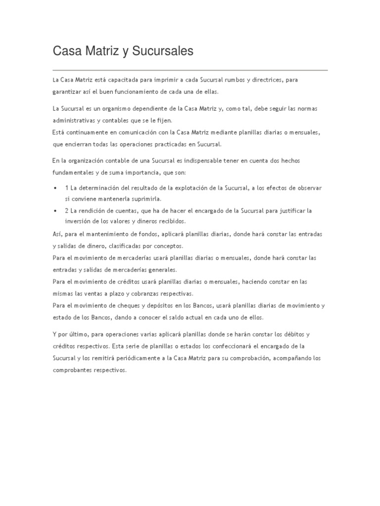 La relación entre las casas matrices y sus sucursales contabilidad