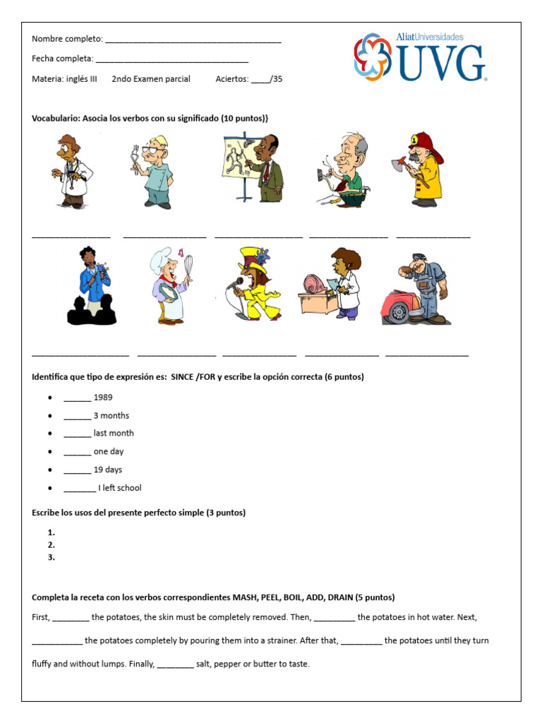 0examen Parcial 2 - Inglés III - Bachillerato | PDF