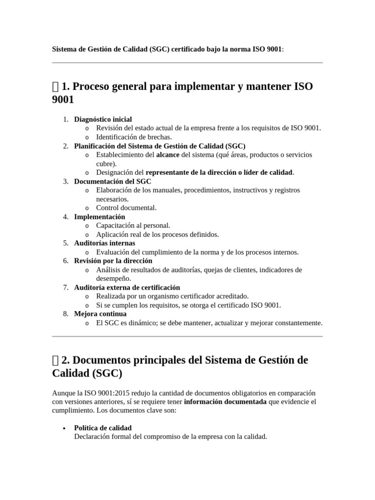 Implementación del SGC ISO 9001 | PDF | Sistema de manejo de calidad ...