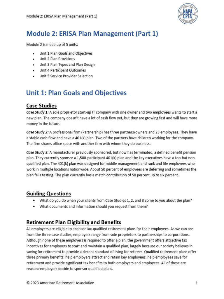 ERISA Plan Management Overview | PDF | 401(K) | S Corporation