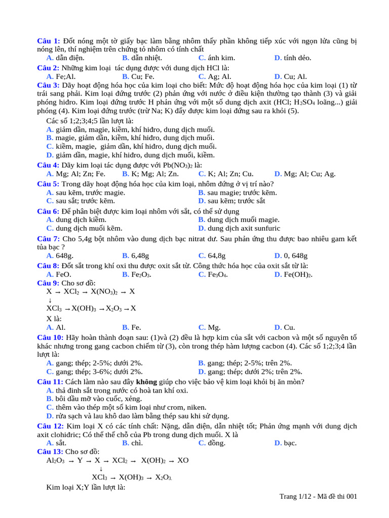 180 Cau TN Chuong Kim Loai | PDF