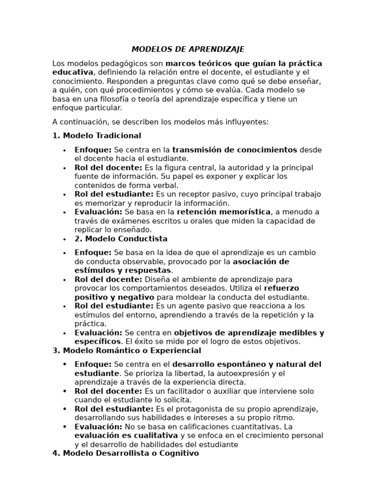 Modelos de Aprendizaje | PDF | Aprendizaje | Evaluación