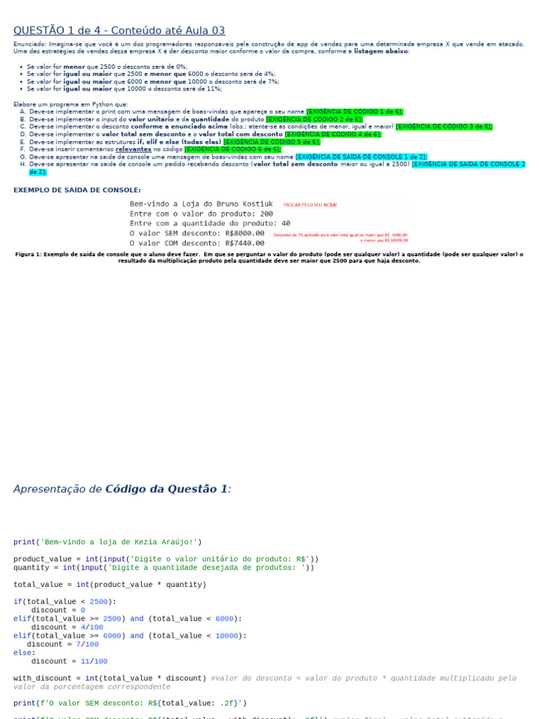 Programa de Vendas em Python com Descontos | PDF | Python (linguagem de ...