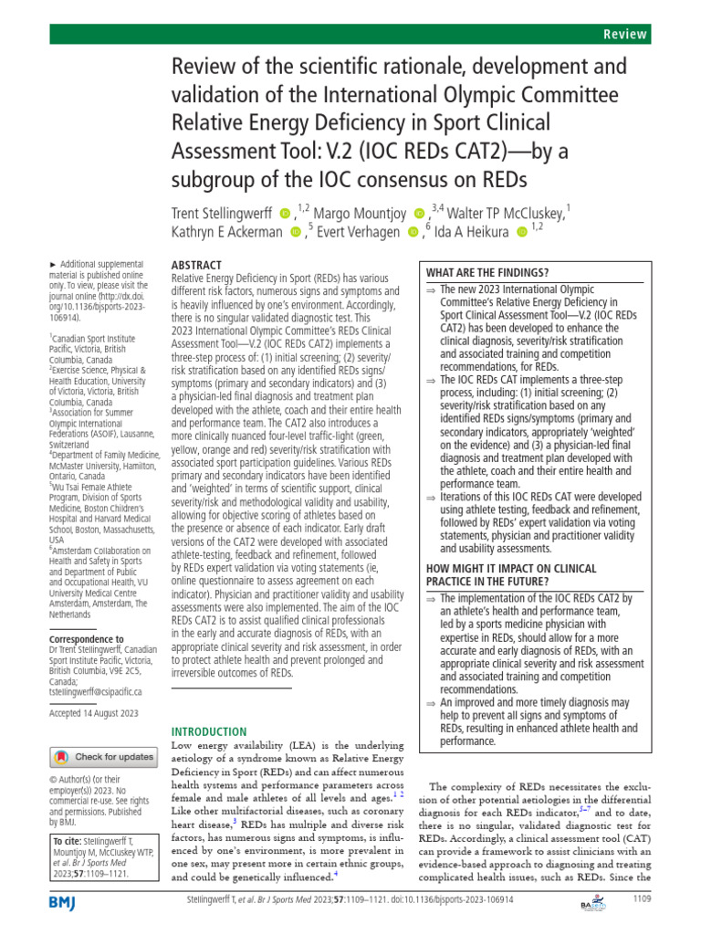 IOC REDs CAT2: Clinical Assessment Tool | PDF | Menstruation | Medical ...