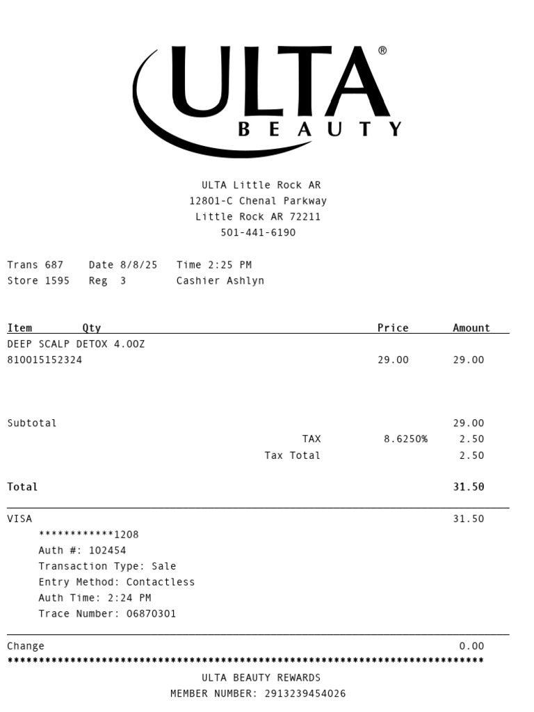 ULTA Beauty Purchase Receipt | PDF