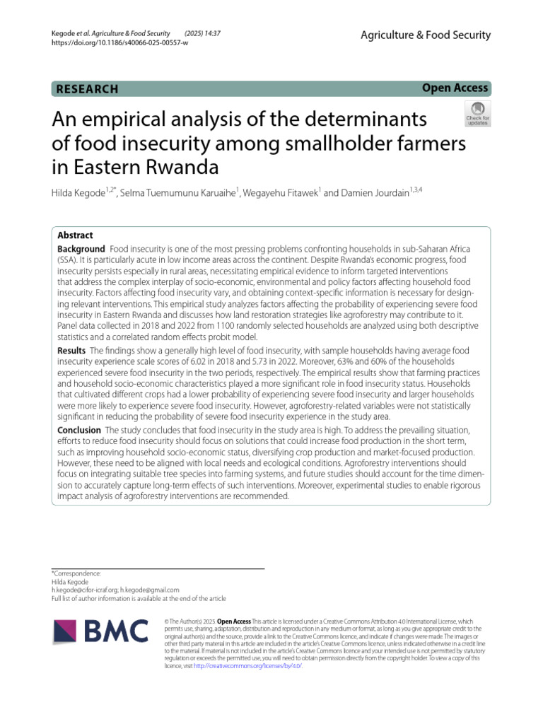 Food Insecurity Factors in Eastern Rwanda | PDF | Food Security ...