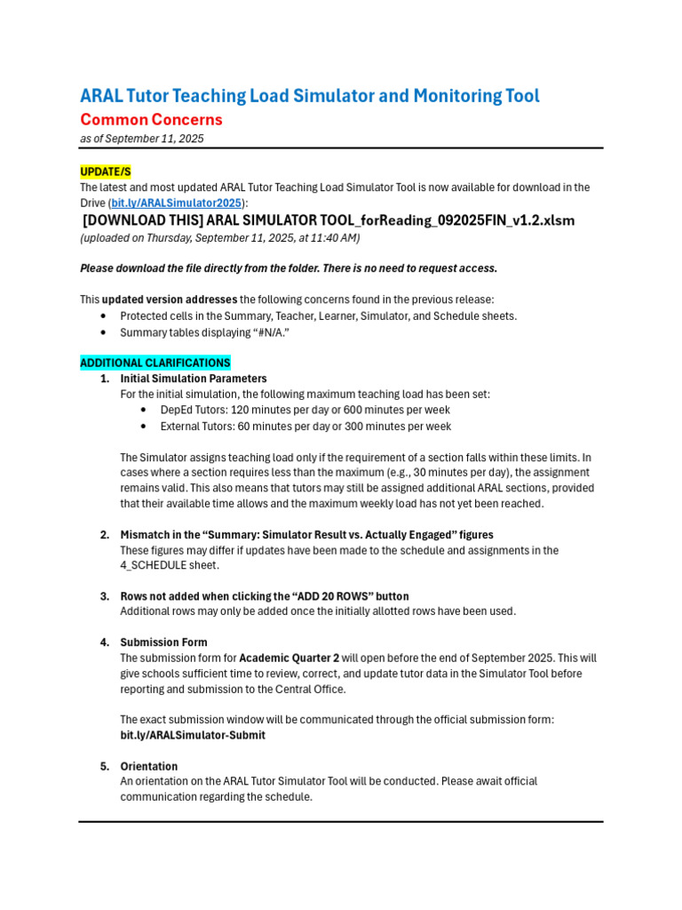 ARAL Tutor Simulator Tool Update 2025 | PDF | Simulation | Computing