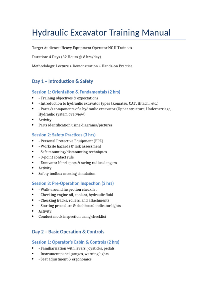 Hydraulic Excavator Training Manual | PDF | Simulation