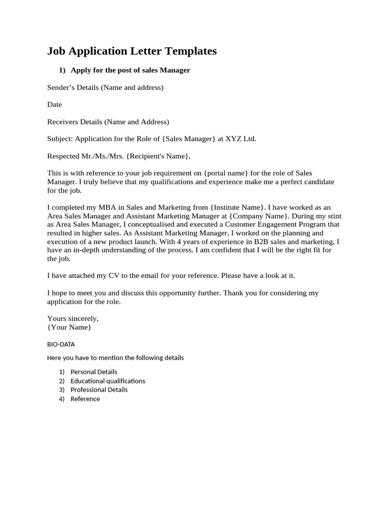 Job Application Letter Templates | PDF | Business