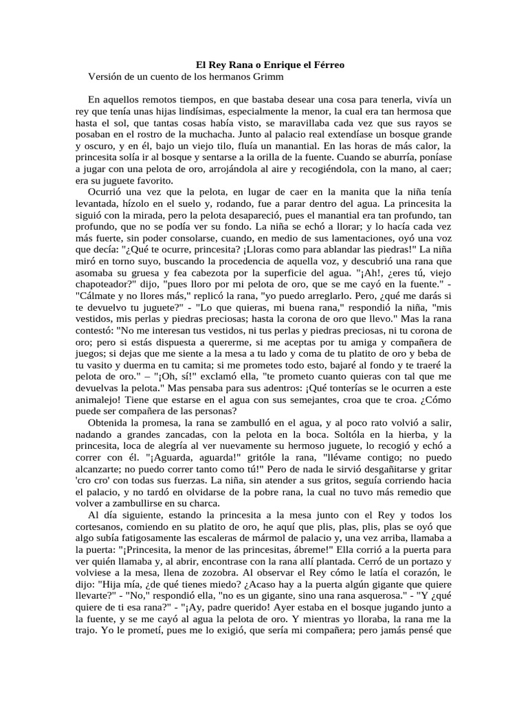 El Rey Rana: Cuento de los Grimm | PDF