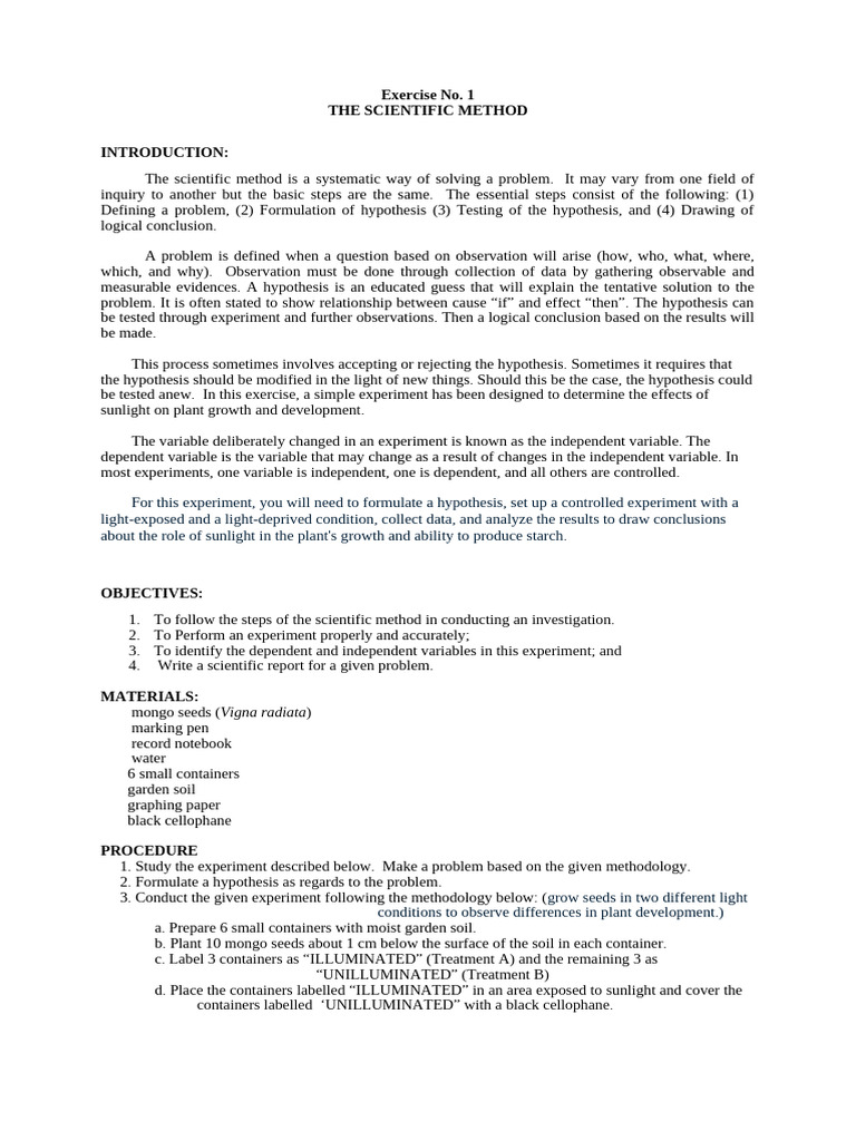 Scientific Method in Plant Growth Experiment | PDF | Experiment ...