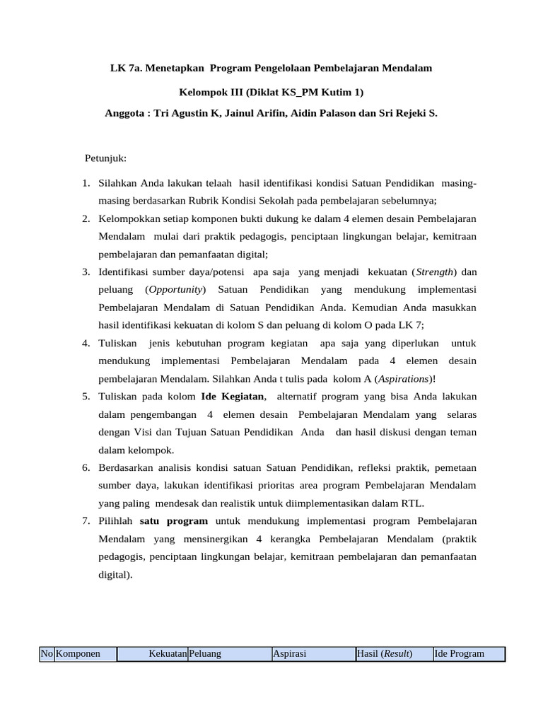 Program Pembelajaran Mendalam Sekolah | PDF