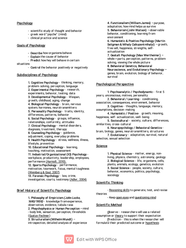 Overview of Psychology and Its Subdisciplines | PDF