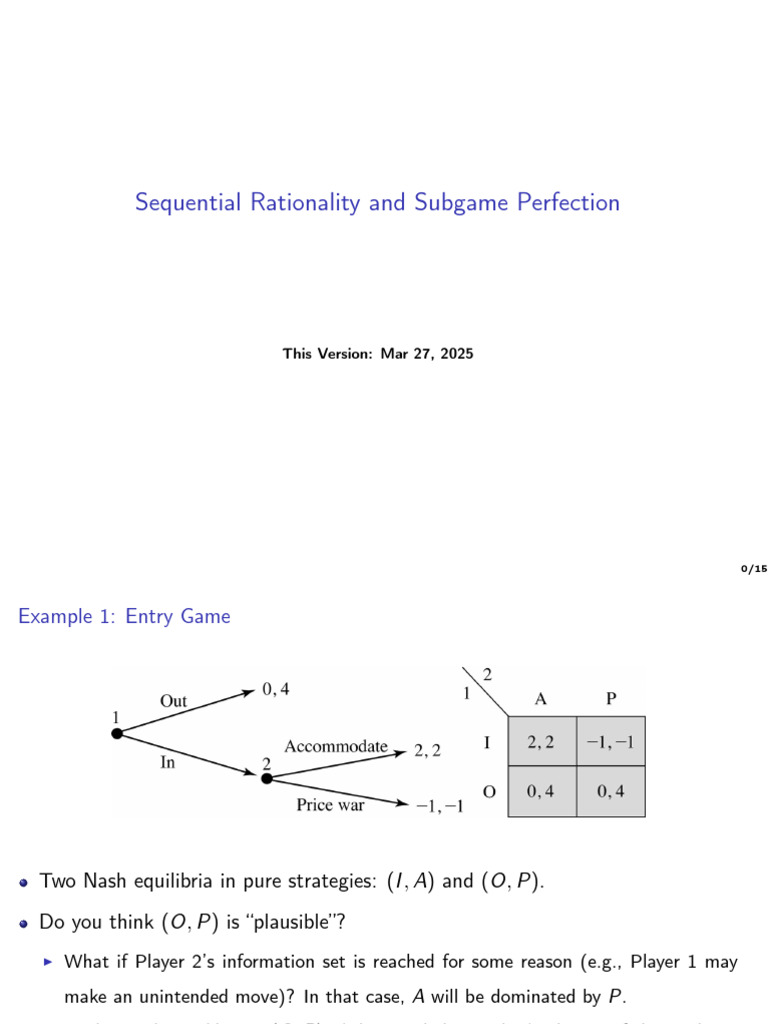 Sequential Rationality in Game Theory | PDF | Play (Activity ...