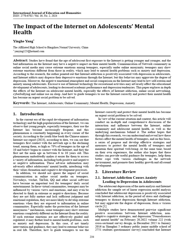 Internet's Impact on Adolescent Mental Health | PDF | Adolescence ...