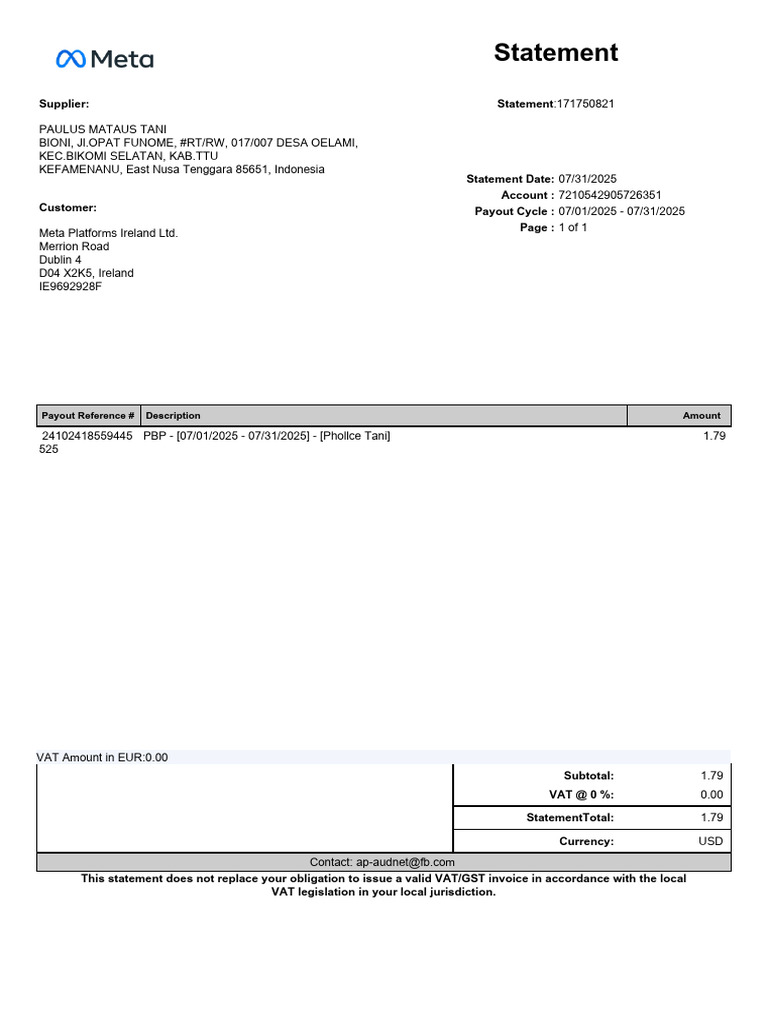 Meta Payment Statement Overview | PDF