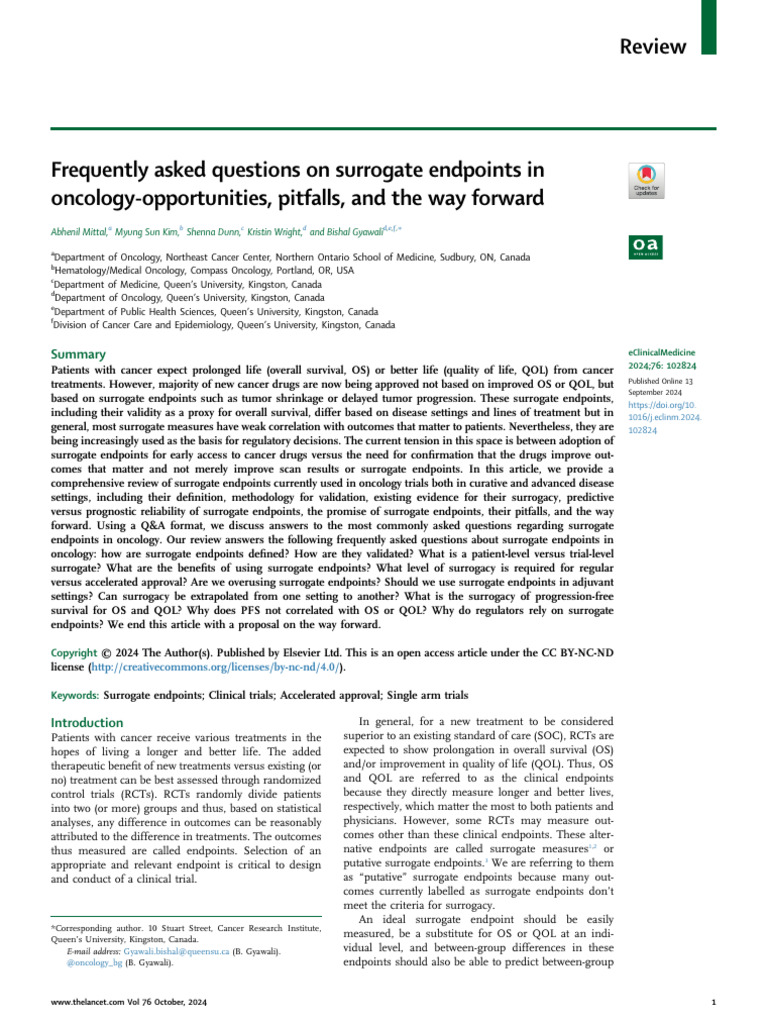 Surrogate Endpoints in Oncology Explained | PDF | Medical Specialties ...