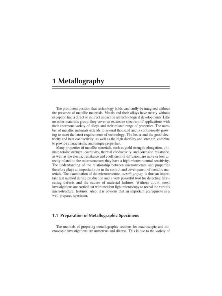 1 Metallography: 1.1 Preparation of Metallographic Specimens | PDF ...