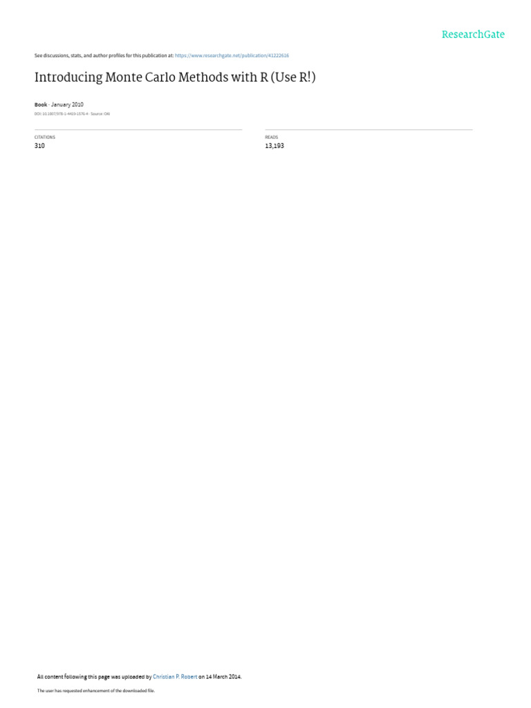 Monte Carlo Methods Using R | PDF | Bootstrapping (Statistics) | Matrix ...