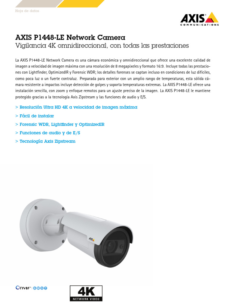 Cámara de red AXIS P1448-LE 4K | PDF | Vídeo | Cámara