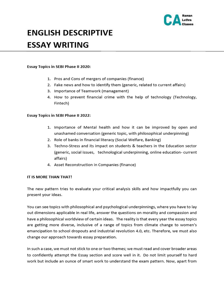 SEBI Essay Writing Guide 2020-2022 | PDF | Essays | Climate Change