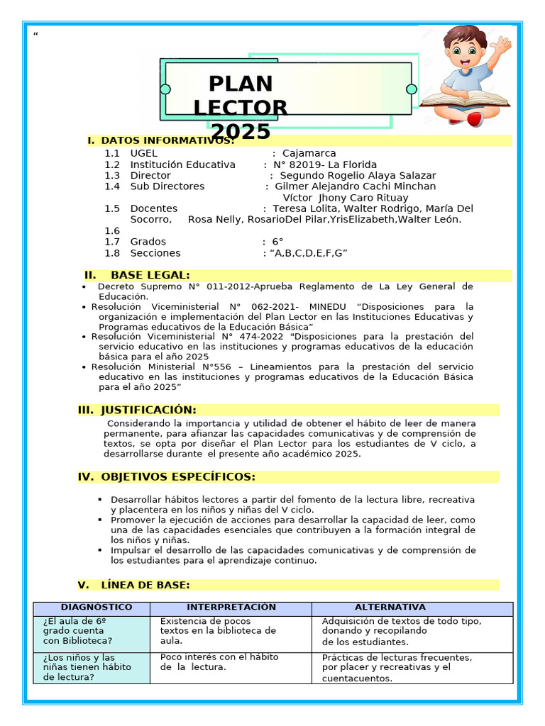 8-Plan Lector 2025 | PDF | Salón de clases | Comprensión lectora