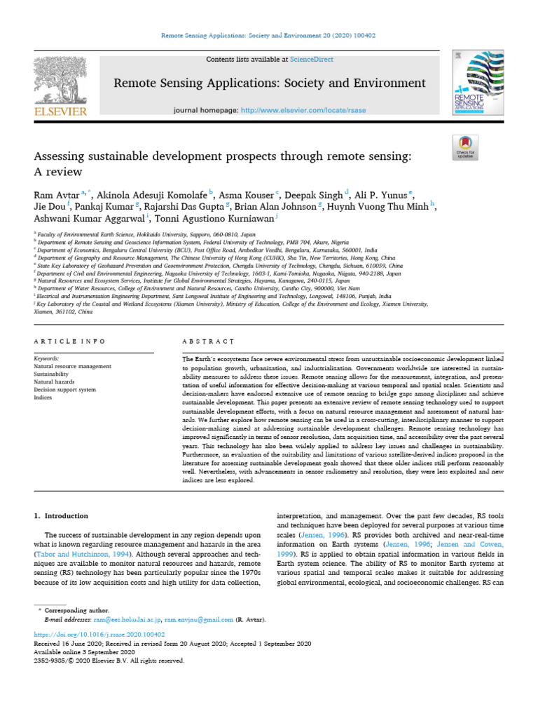 Remote Sensing for Sustainable Development | PDF | Primary Production ...