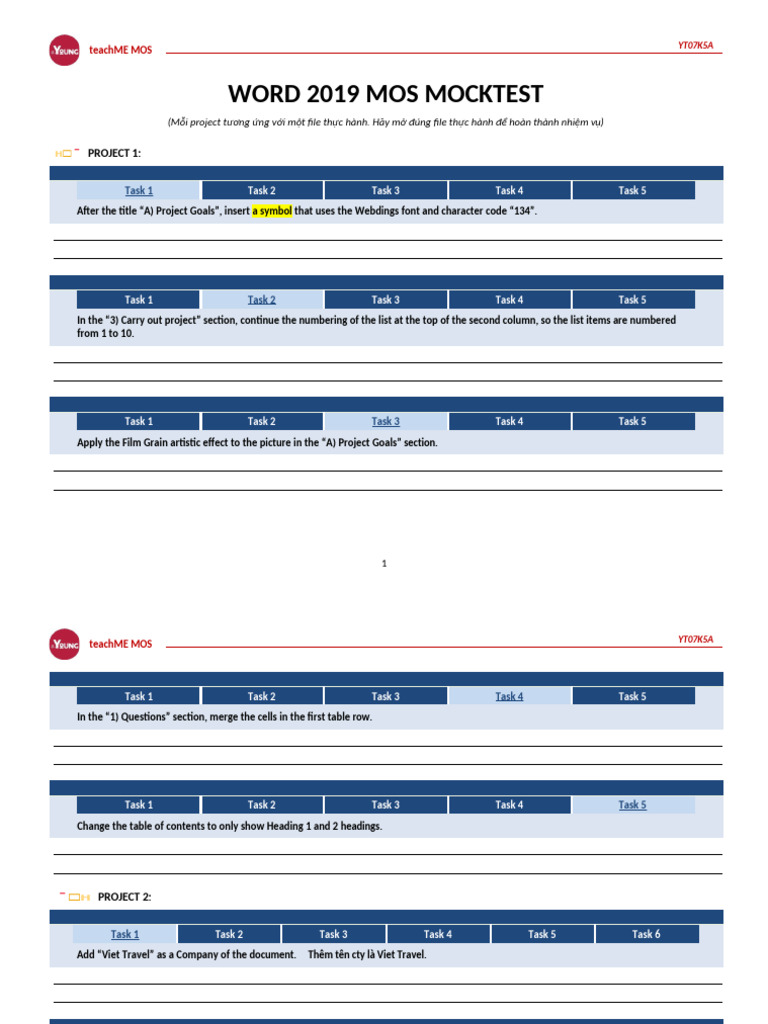 Word 2019 MOS Mock Test Guide | PDF | Text
