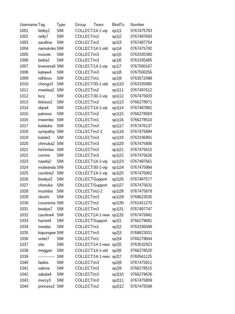SIM User Data Collection List | PDF
