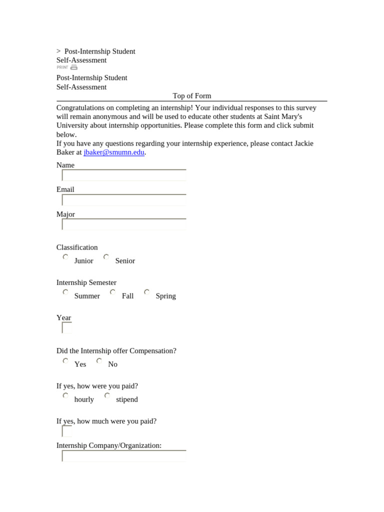 Post Internship Self Assessment Form | PDF | Skill | Internship