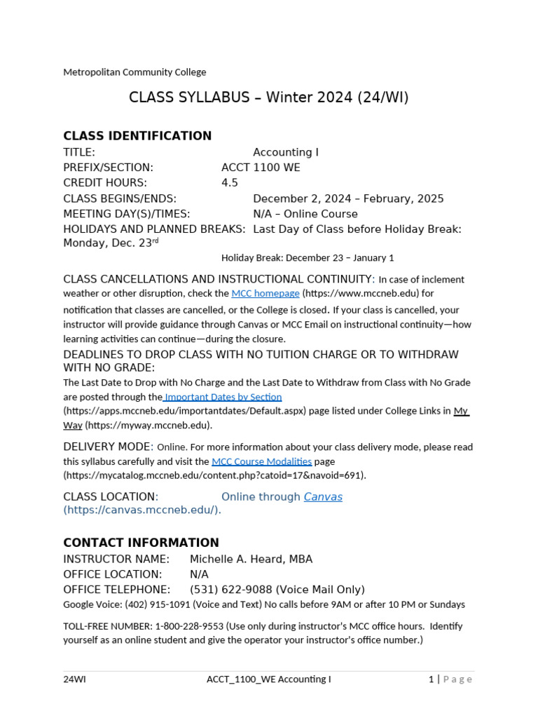 Accounting I Syllabus - Winter 2024 | PDF | Microsoft Office | Software