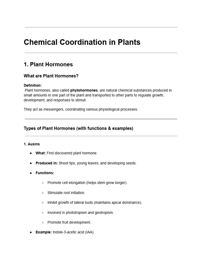 Understanding Chemical Coordination in Plants | PDF | Plant Hormone | Auxin