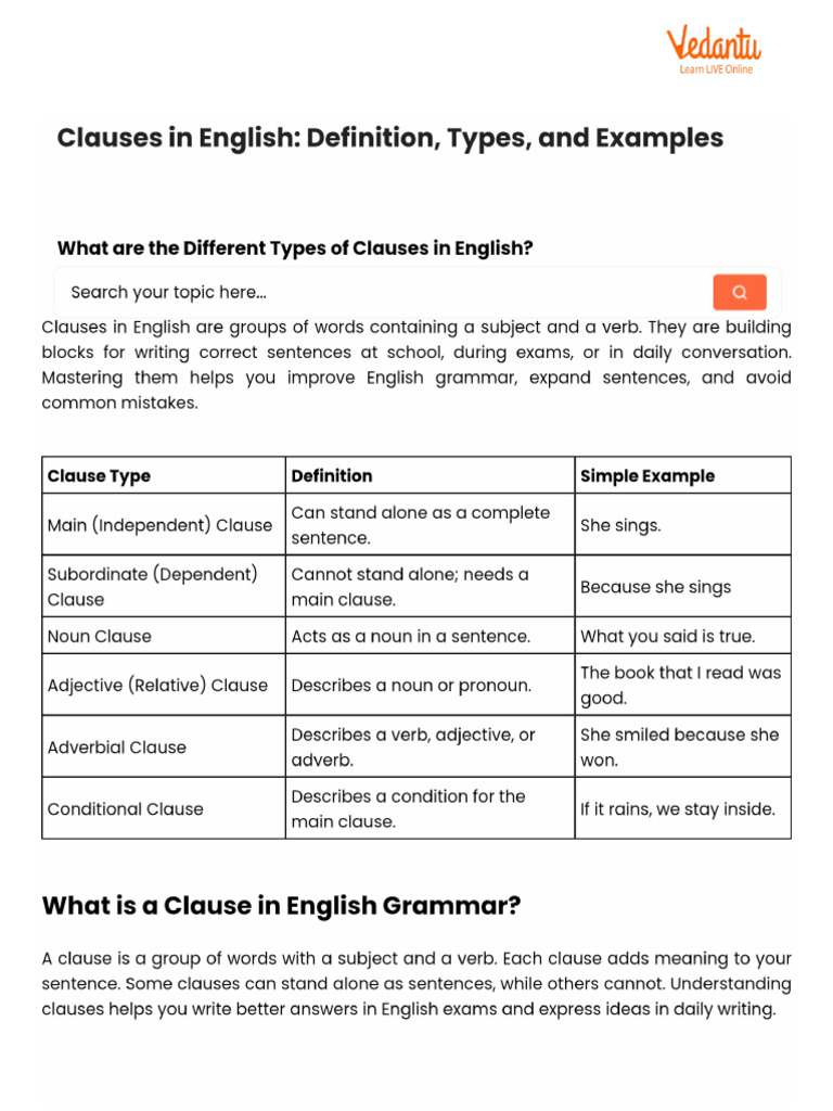 Clauses in English - Definition, Types, and Examples | PDF