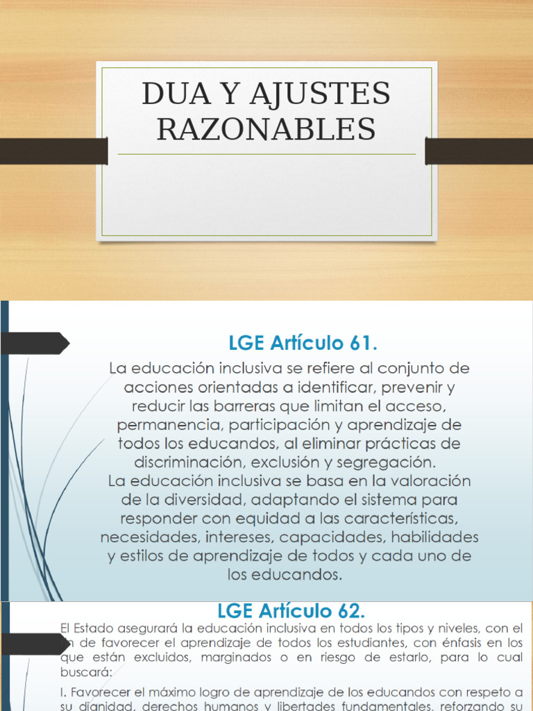 DUA y Ajustes para Educación Inclusiva | PDF | Aprendizaje | Plan de ...
