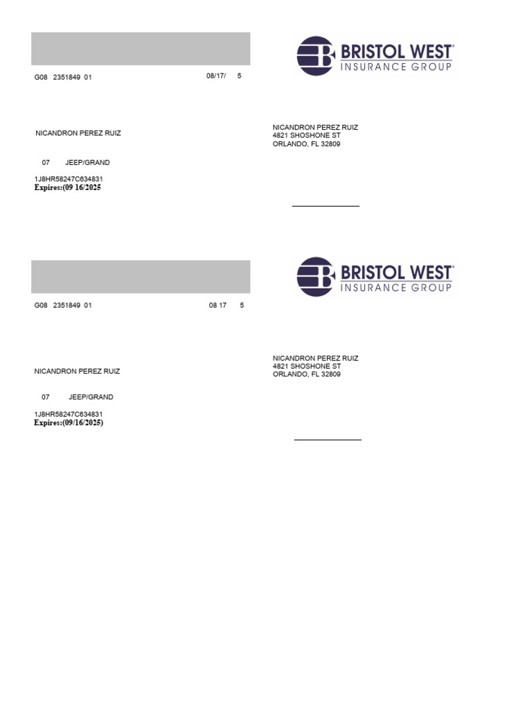 Bristol West Insurance Policy Details | PDF | Vehicle Insurance | Insurance