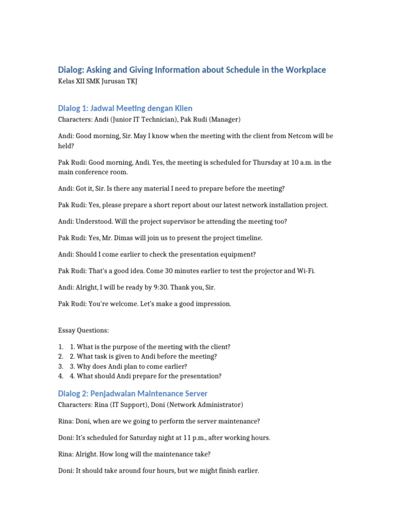 Workplace Schedule Dialogs for IT Roles | PDF | Computing