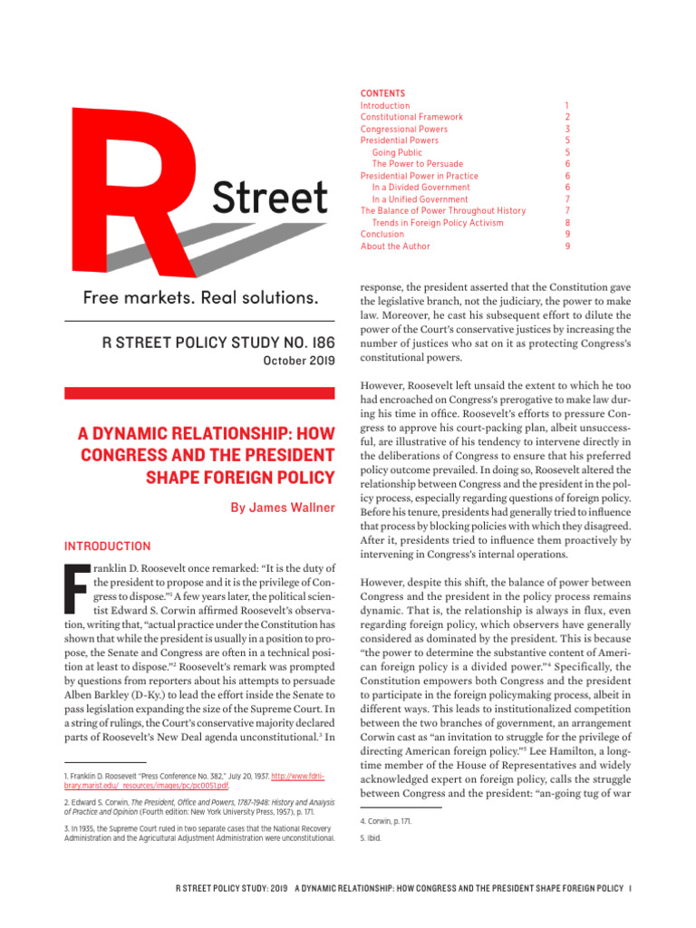 Congress and President: Foreign Policy Dynamics | PDF | Article One Of ...