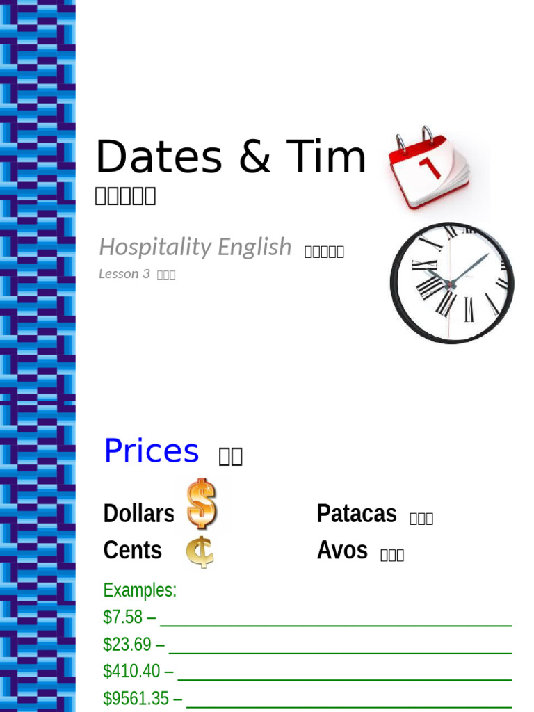 Lesson 3 - Dates & Times | PDF
