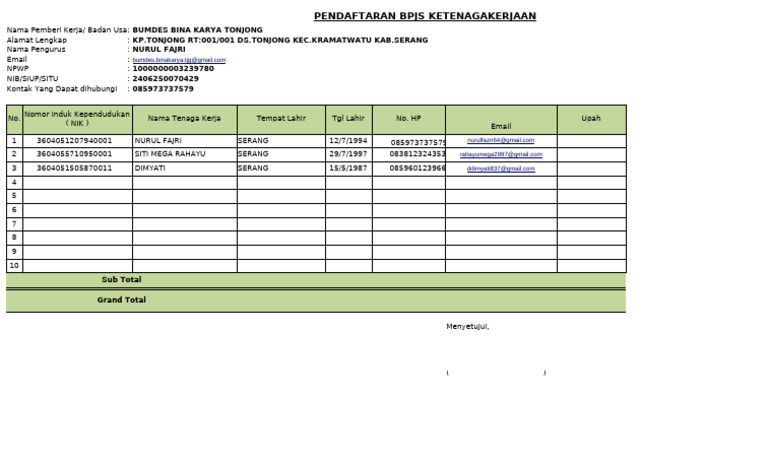 Contoh Formulir Pendaftaran BPJS | PDF
