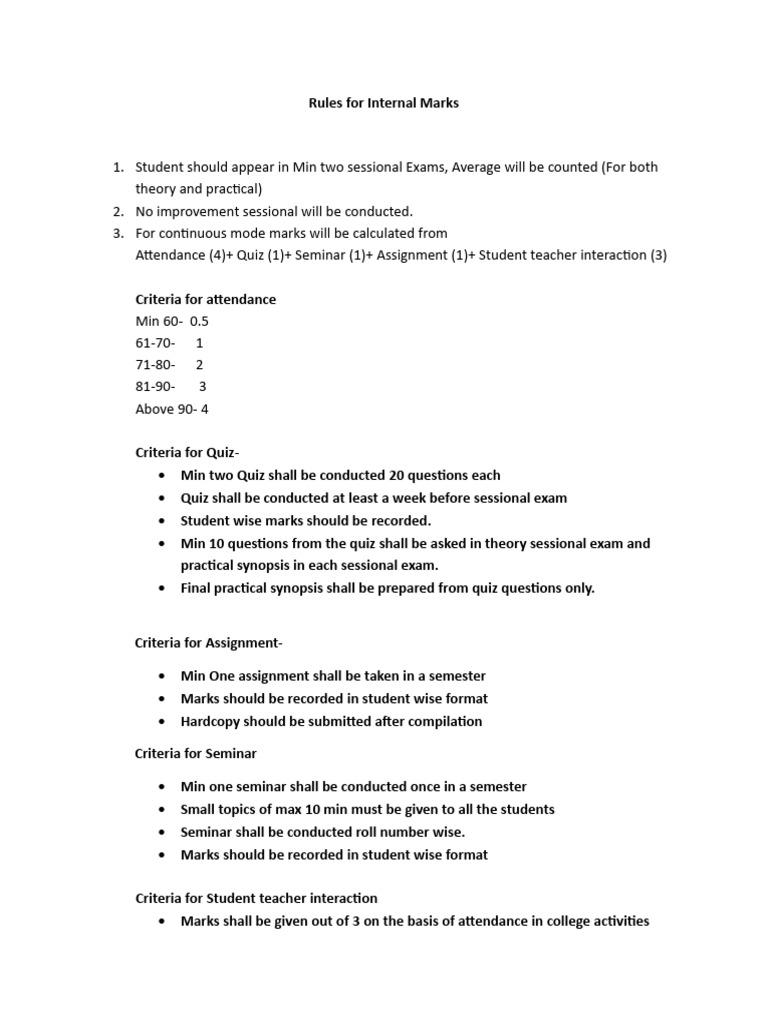Internal Marks Assessment Guidelines | PDF