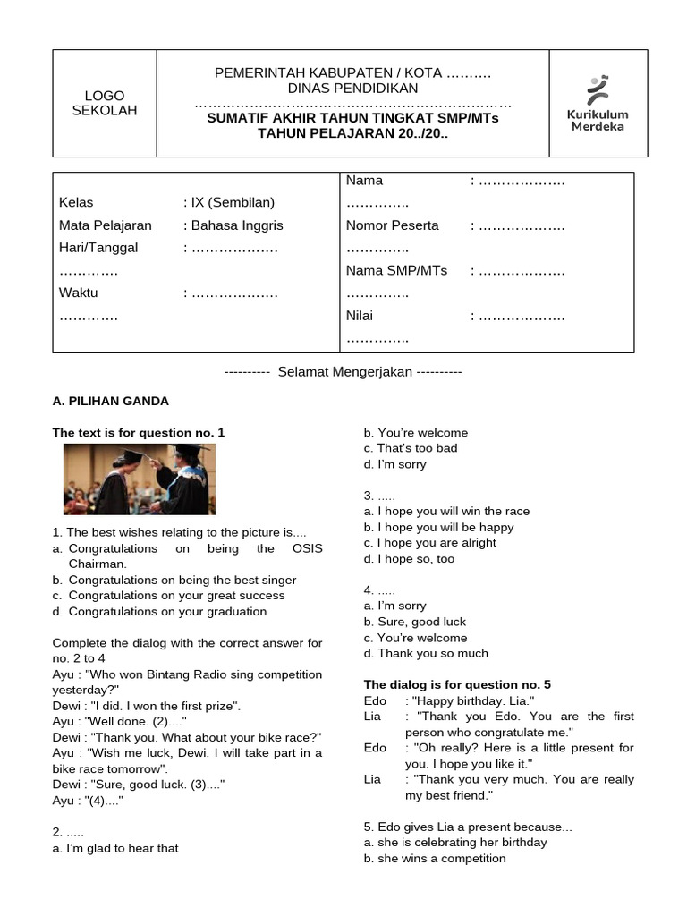 English Exam Questions for SMP/MTs | PDF | Coconut | Foods