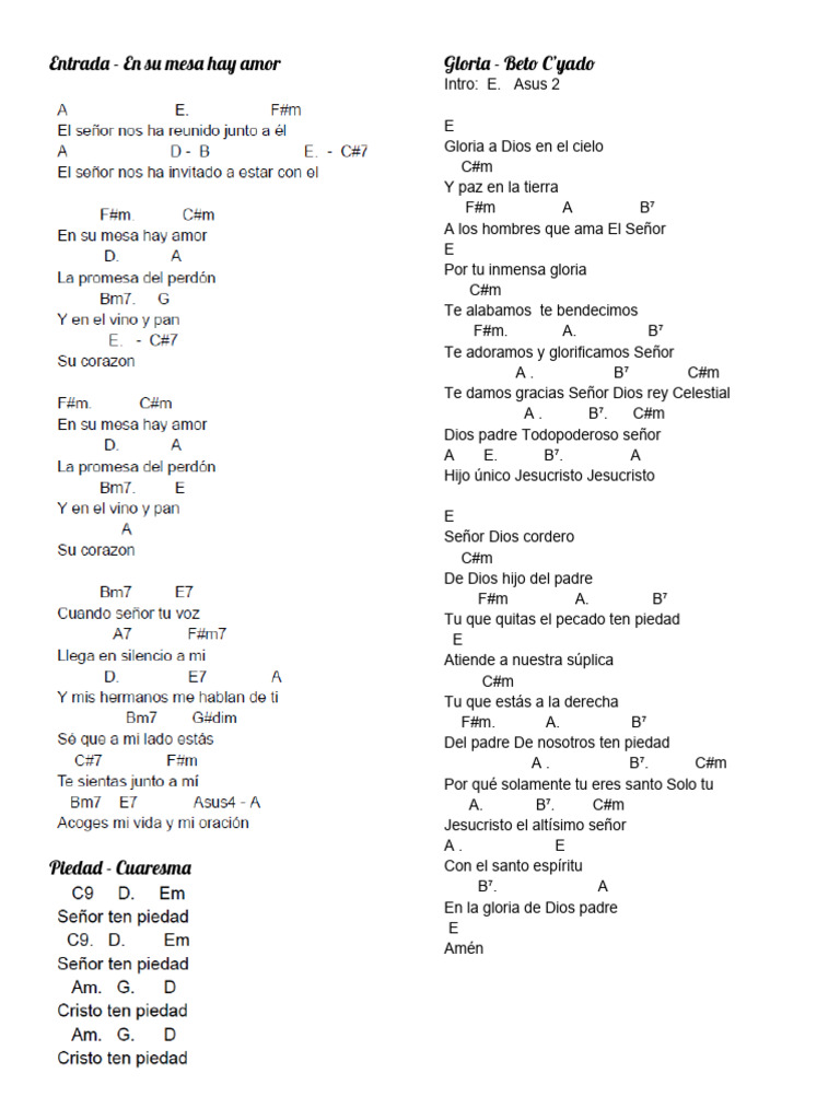 Letras de Canciones Religiosas | PDF | eucaristía | Creencia religiosa ...