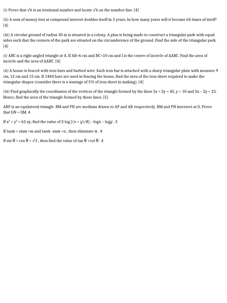 Math Problems: Irrational Numbers & Geometry | PDF