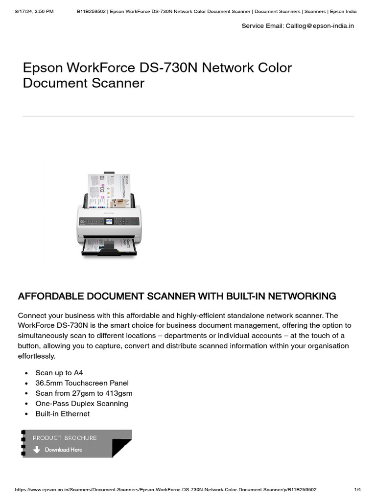 2024-08-17 - Epson WorkForce DS-730N Network Color Document Scanner ...