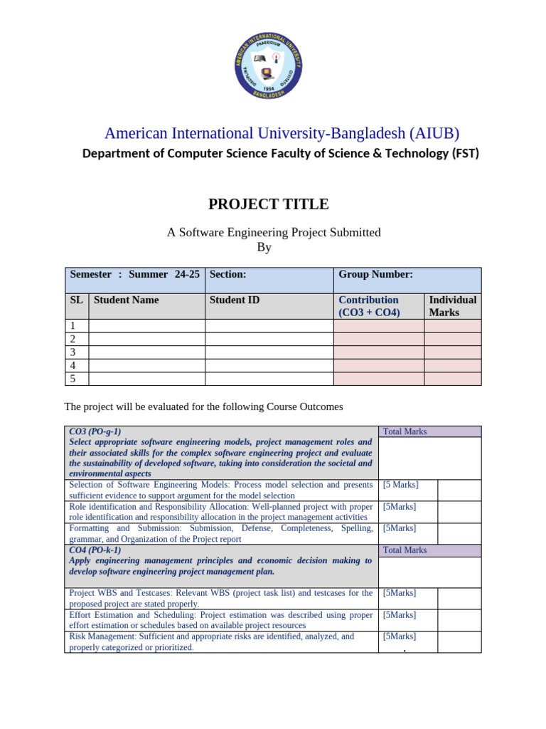 SE - Project Report Template (OBE) - v6 2 | PDF | Usability | Software ...