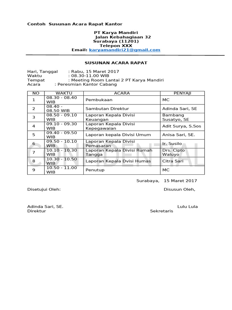 Susunan Acara Rapat PT Karya Mandiri | PDF
