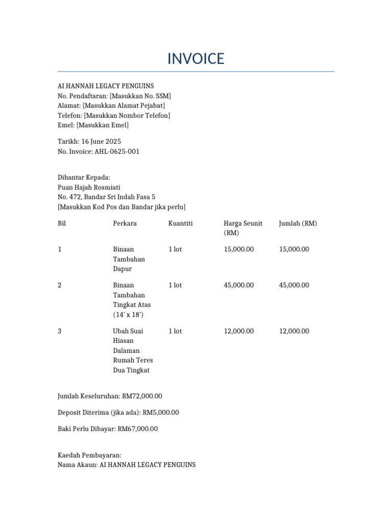 Invoice Puan HJH Rosmiati | PDF