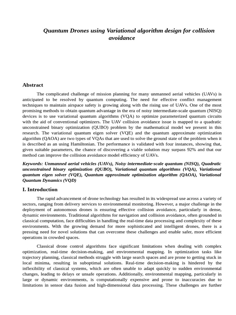 Quantum Algorithms for UAV Collision Avoidance | PDF | Quantum ...